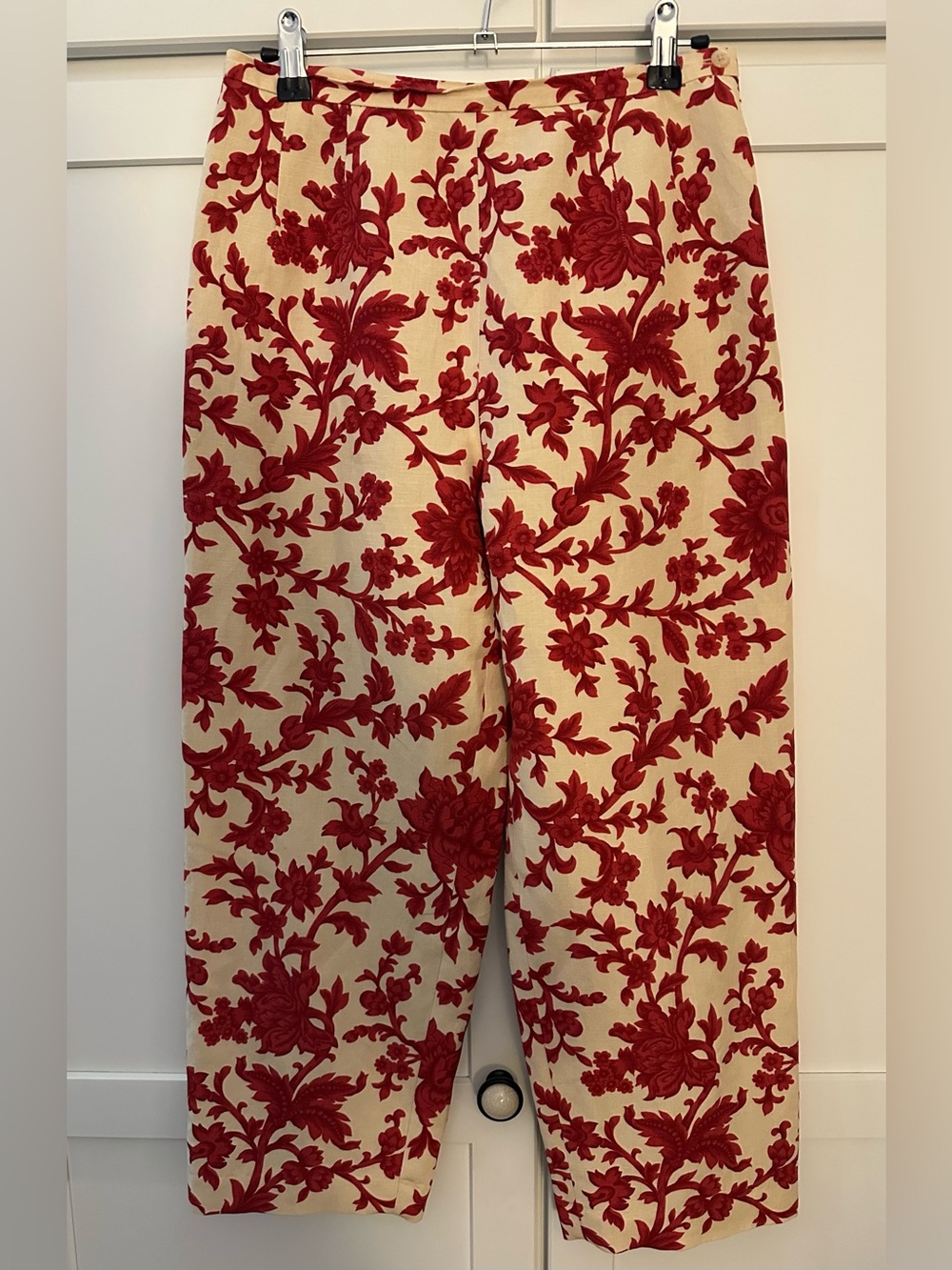 Vintage Talbots Cream SILK Trouser Pants with Red Floral Jacquard